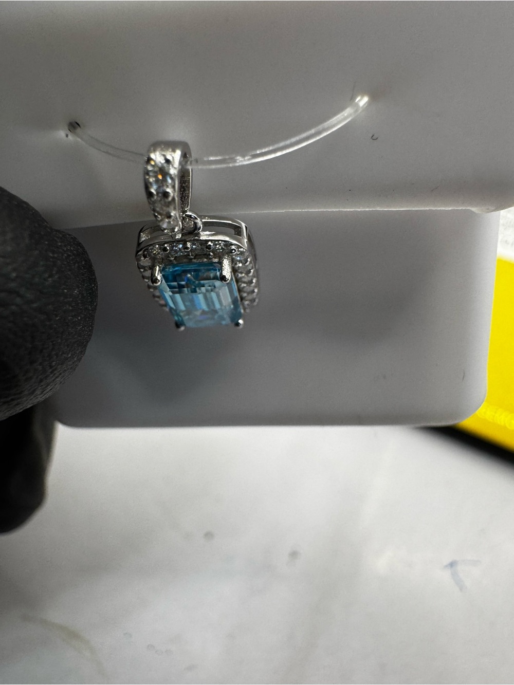Aquamarine Moissanite Emerald-Cut Pendant Necklace - GRA Certified - Picture 4 of 7